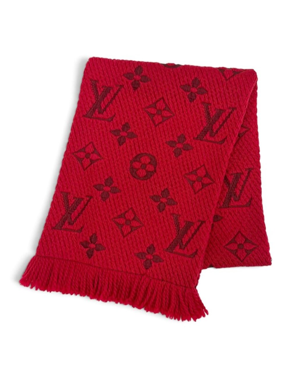 Louis Vuitton Logomania Scarf Wool Silk Ruby Monogram Fringe